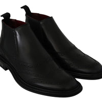 Black Leather Boots Stretch Mens Shoes