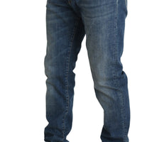 Blue Faded Mid Rise Slim Denim Trouser Jeans