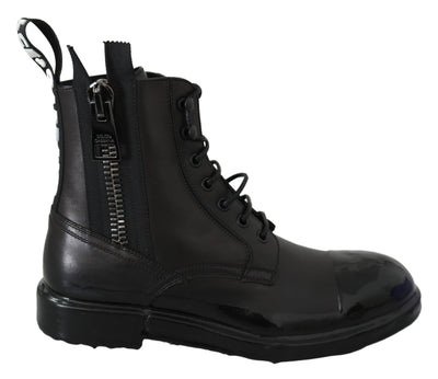 Black Leather Boots Zipper Mens Shoes