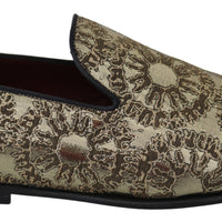 Gold Jacquard Flats Mens Loafers Shoes