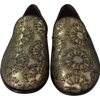 Gold Jacquard Flats Mens Loafers Shoes