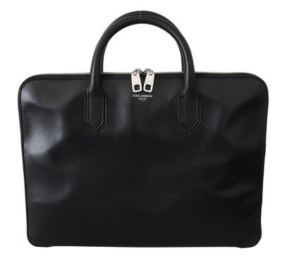 Black Monreal Briefcase Calfskin Leather Business Bag