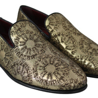 Gold Jacquard Flats Mens Loafers Shoes