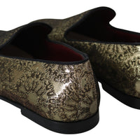 Gold Jacquard Flats Mens Loafers Shoes