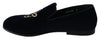 Blue Velvet Gold Logo Slipper Loafers Shoes