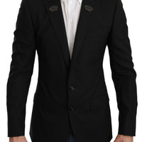 Black Crown Slim Fit Jacket Wool Blazer