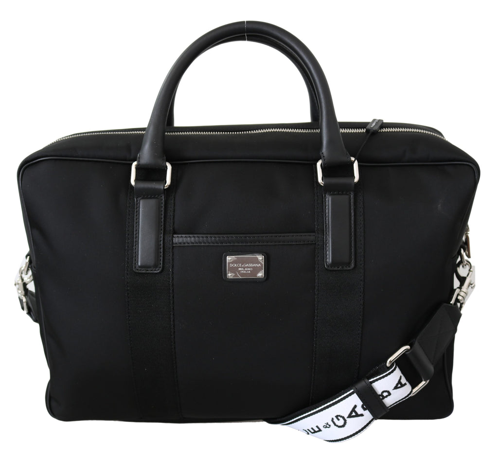 Black Leather Briefcase Messenger Shoulder Laptop bag