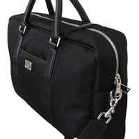 Black Leather Briefcase Messenger Shoulder Laptop bag