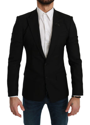 Black Stretch Slim Fit Jacket Wool Blazer