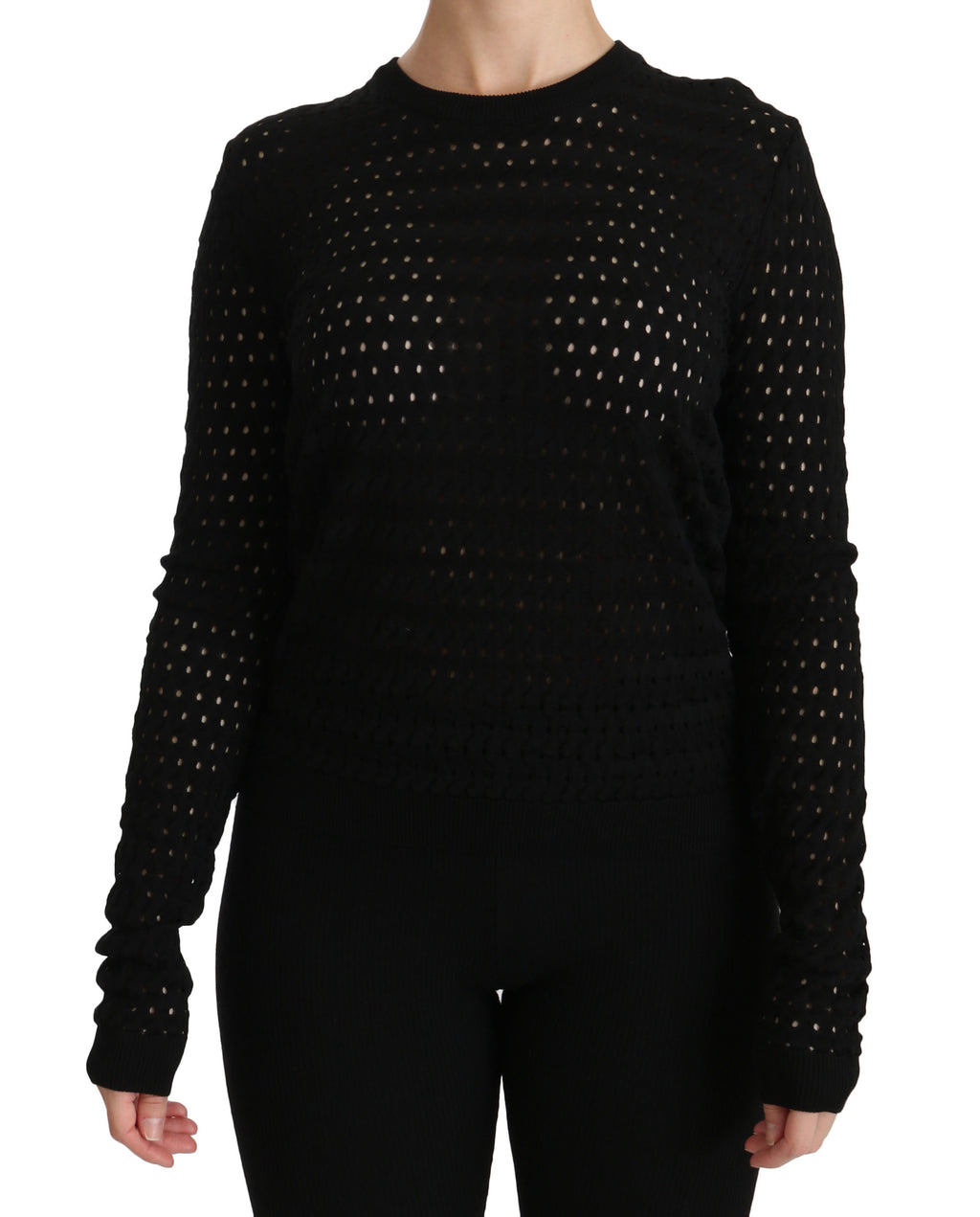 Black Crewneck Long Sleeve Top Blouse