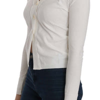 White V-neck Long Sleeve Cropped Cardigan Tops Sweater