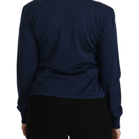 Blue Long Sleeve Cardigan Cashmere  Sweater