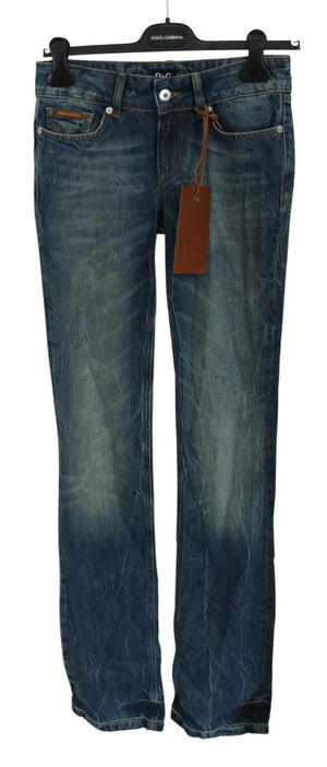 Blue Washed Low Waist Boot Cut Trouser Pant