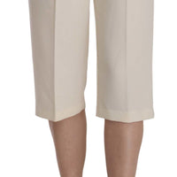 Cream Mid Waist Cotton Straight Cropped Pants