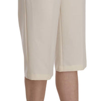 Cream Mid Waist Cotton Straight Cropped Pants