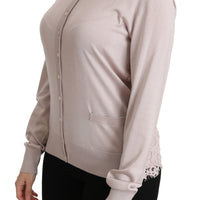 Silk Pink Long Sleeve Lace Top Sweater