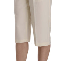 Cream Mid Waist Cotton Straight Cropped Pants