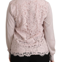 Silk Pink Long Sleeve Lace Top Sweater