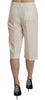 Cream Mid Waist Cotton Straight Cropped Pants