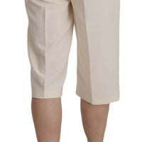 Cream Mid Waist Cotton Straight Cropped Pants