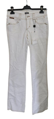 White Low Waist Boot Cut Cotton Jeans