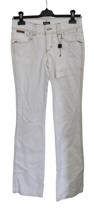 White Low Waist Boot Cut Cotton Jeans
