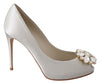 White Crystals Peep Toe Heels Satin Pumps Shoes