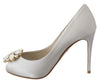 White Crystals Peep Toe Heels Satin Pumps Shoes