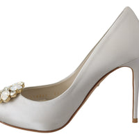 White Crystals Peep Toe Heels Satin Pumps Shoes