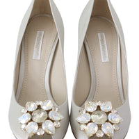 White Crystals Peep Toe Heels Satin Pumps Shoes