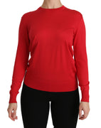 Red Crewneck Pullover Top Silk Sweater