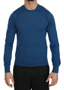 Blue Cashmere Crewneck Pullover Sweater