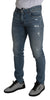 Blue Distressed Stretch Skinny Denim Jeans