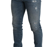 Blue Distressed Stretch Skinny Denim Jeans