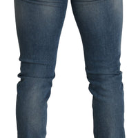Blue Distressed Stretch Skinny Denim Jeans
