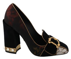 Black Floral Brocade DG Logo Pearl Pumps Shoes