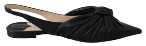 Annabell Black Leather Flat Shoes