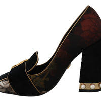 Black Floral Brocade DG Logo Pearl Pumps Shoes