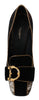 Black Floral Brocade DG Logo Pearl Pumps Shoes