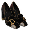 Black Floral Brocade DG Logo Pearl Pumps Shoes