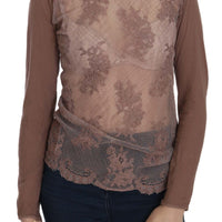 Brown Lace See Through Long Sleeve Top Blouse