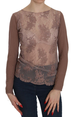 Brown Lace See Through Long Sleeve Top Blouse
