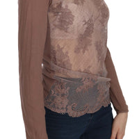 Brown Lace See Through Long Sleeve Top Blouse