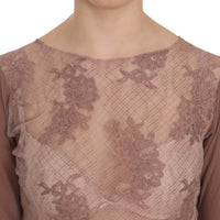 Brown Lace See Through Long Sleeve Top Blouse