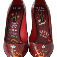 Red Graffiti Print Leather Pumps