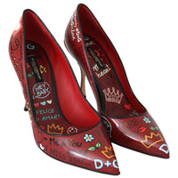 Red Graffiti Print Leather Pumps