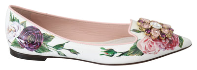 White Floral Crystal Ballerina Flat  Shoes