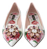 White Floral Crystal Ballerina Flat  Shoes