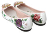 White Floral Crystal Ballerina Flat  Shoes