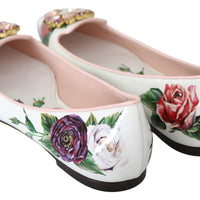 White Floral Crystal Ballerina Flat  Shoes